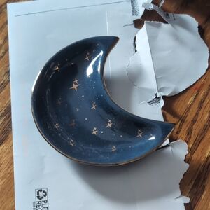 Cresent moon trinket dish with rose gold accents